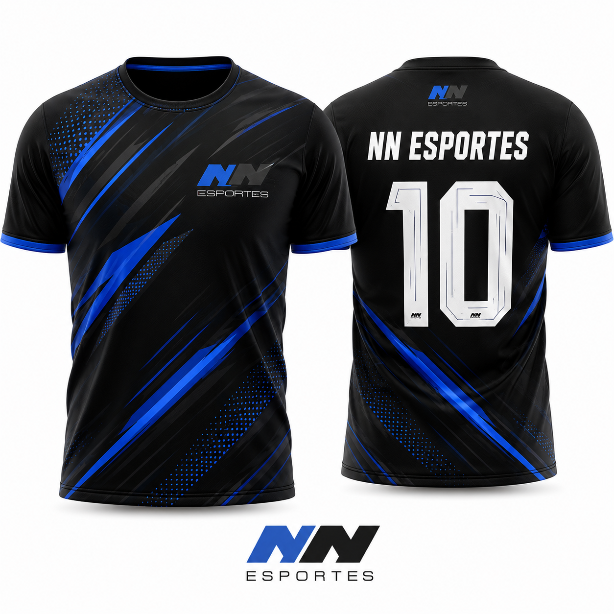 Camisa preta com detalhes azuis